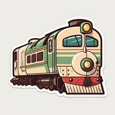 vector sticker design, anime style Christmas Train clipart, white background, flat colors