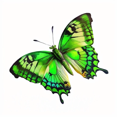 watercolor butterfly clipart, exotic flying butterfly, full green, bright color, no outlines, white background, no text