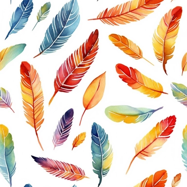Watercolor feather birds clipart set, seamless pattern illustrations