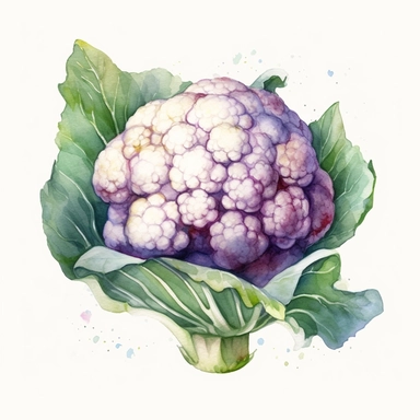 Watercolor cauliflower clipart, hd, on white background, spaced out 3:2 s 1000