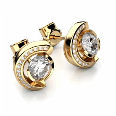 jewellery gold earrings with diamonds digital clipart on white background