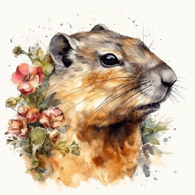 clipart de ardilla con flores, acuarela, 16k, hiper minimalista, megapixel, full color, super detailed, realistic watercolor paintings, in the style of 32k uhd, realistic animal portraits, precise draftsmanship, high quality