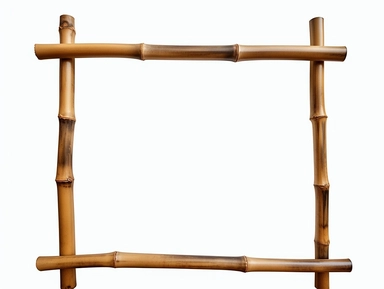 a large extremely detailed blank bamboo frame sign in the first foreground, the frame is made of bamboo rods, crystal clear foreground, dadaist collage,clipart, white background, Extremely detailed, close up, HDR, high resolution, photo realistic, hyper realistic, 8K