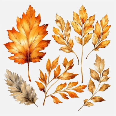 watercolor clipart gold leafs flashs tattoo, white background, realitic