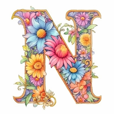 Pastel Vintage Flower Alphabet  M  Watercolor and ink Clipart, Cartoon, anime, hyper-realistic, high contrast, intricate detail, illustration style, high solution on the white background, J