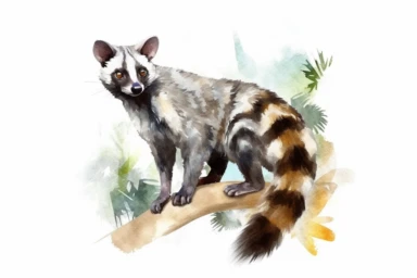 Watercolor, Banded Palm Civet Mammal, clipart, hd, on a white background, spaced out