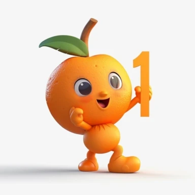 cute dancing orange holding the number 1 clipart with white background