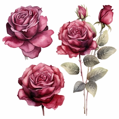 Watercolor Burgundy Roses Clipart