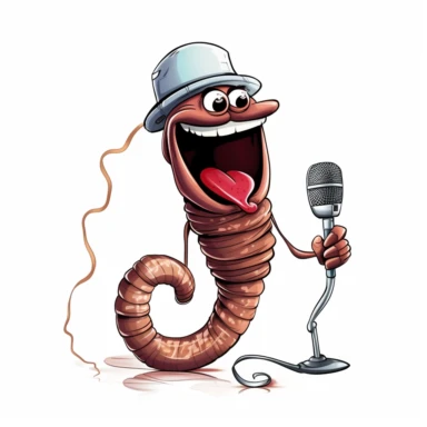 a long earthworm with a mustache singing in a microphone clipart white background