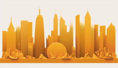 golden city skyline clipart vector | price 1 credit usd $1, in the style of light orange and yellow, toyo ito, manapunk, concrete brutalism, seaside scenes, translucent color, 32k uhd
