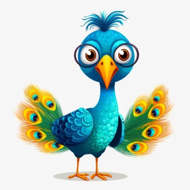 Funny peacock clipart, simple vector style, Cartoon style UHD, No background, 8k, vector