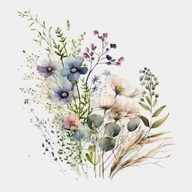 calming meadow, wild flower clipart, watercolor floral bouquets, elegant, serenity, elegant blooms, white background