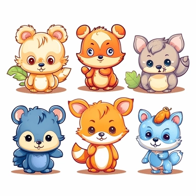 baby forest animals, cartoon clipart, sticker