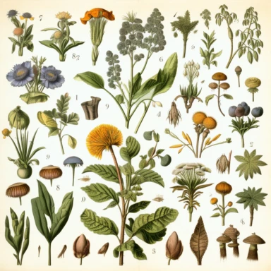 Clipart, vintage jaanese medical illustration, botanical illustration, hand drawn, texture