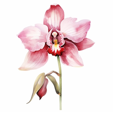 single pink orchid flower watercolor art clipart within frame white background