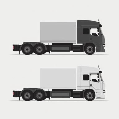 Flat 2D vector, B-double truck with trailer, side elevation, black and white, simple graphic, clipart, minimal ,minimalism, abstract