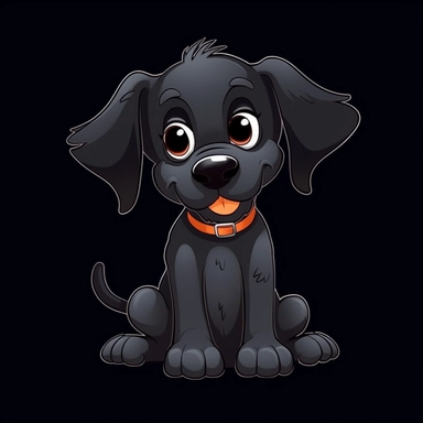 cute cartoon dog clipart, black background,--no cut off edges