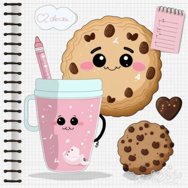 cookie character, clipart, mascot, to do list clipart, planner clipart, stationary, coffee cup, pink and white, c20, no words or letters, no numbers