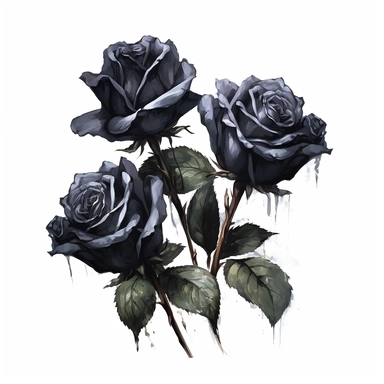 clipart of black roses, oil color paint style, white background, simple and a bit sharp
