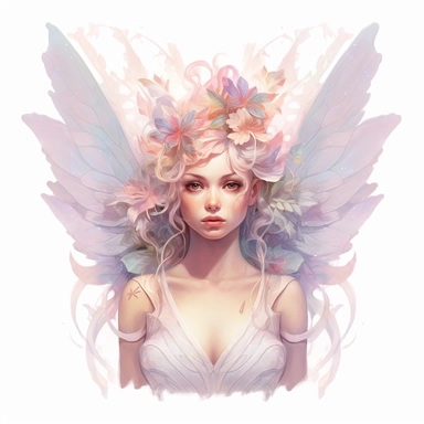 Fairy, clipart, intense white and deep pastel colors, dnd, watercolor, no background, isolated on a white background, self contained, well defined edges, by amy sol and magali villeneuve and susan bourdet and ross tran, spaced out, glowy, intricate, 8k