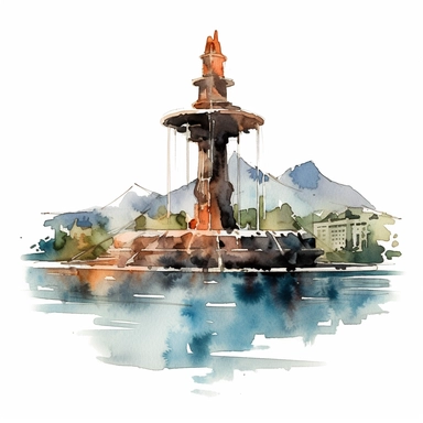 a Switzerland Geneva Water Fountain in the style of watercolour clipart with detailed brush strokes