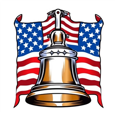 American Flag The Liberty Bell with a patriotic background Clipart desert cartoon t-shirt graphic, vector, contour, isolated on a white background