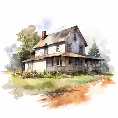 isolated clipart, farmhouse, highly realistic, flickr, watercolorist, uhd image, multi-layered mixed media