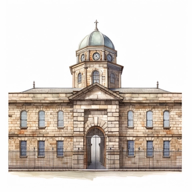 Isolated images, illustrations on a white background, facing front, elevation view, Kilmainham Gaol Dublin Ireland, Clipart, watercolor, realistic, isolated, full building, highly detailed, hdr, 32K, photo expert quality, watercolor realistic, hyperrealistic and highly detailed, isolated on a white background