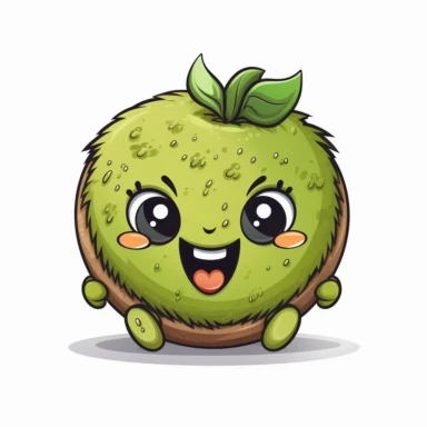 cute Kiwi Fruit, happy and smiling, bold line, clipart, sticker, white background, no shadow, 8k detail