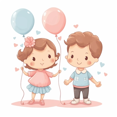 cute baby girl and baby boy gender reveal clipart, solid edges, high resolution