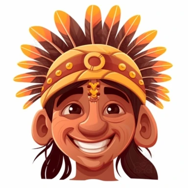 fantasy happy cute indian face, cartoon, clipart, mascot, isolated on white background