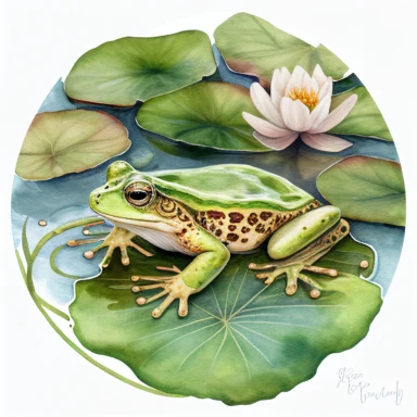 watercolor frog on Lilly pad clipart on white background