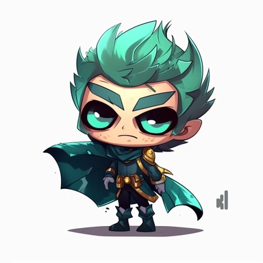 zeeb labs art style boy, super hero, tiny chibi body with teal suit, crown, Mask, smerk, super long cape, clipart, sticker, no background, hd