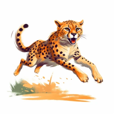cute cheetah, gracefully sprinting across the savanna, the embodiment of speed and agility, energetic colors, clipart, on a white background