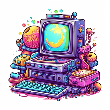 Cute Beautiful Retro 90s Color Computer Sublimation Clipart,Cartoon, hyper realistic, intricate detail, illustration style,high solution,on the white background