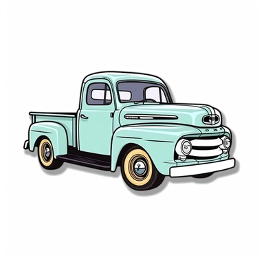 clipart stickers planner stickers, 1950s Ford truck, white background, cartoon style