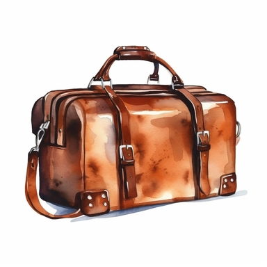 Leather brown retro bag illustration isolated on white. Watercolor hand painted vintage suitcase design. Travel concept clipart. - <@1098423716465102849> (relaxed)