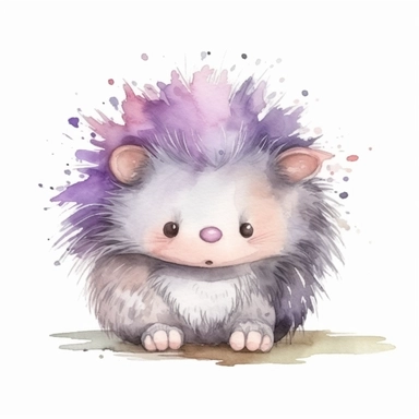 watercolor adorable kawaii baby porcupine character kawaii, isolated, kawaii,digital art,detailed, concept,art,8k,hd,on white background,clipart