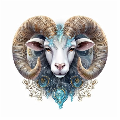 mystical astrological Aries zodiac sign, fantasy, fairytale, astrological details, storybook, 3D, clipart, digital painting, light ink, very detailed, very realistic, white background, bright mood, 4k quality