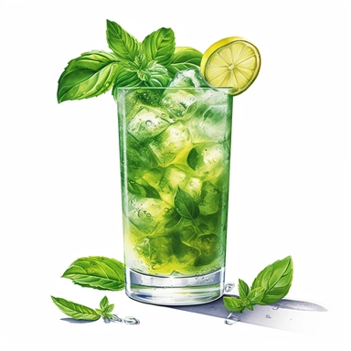 Basil “Collins” Cocktail clipart, white background