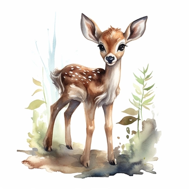 bambi, watercolor, handpaint, white background, clipart,