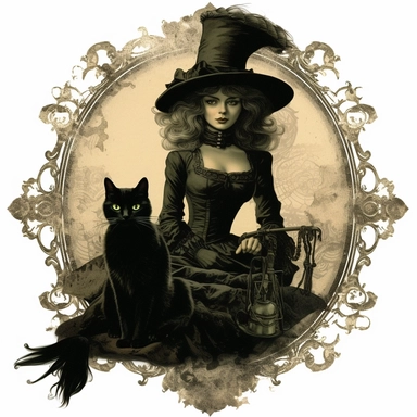 witch photo with black cat clip art