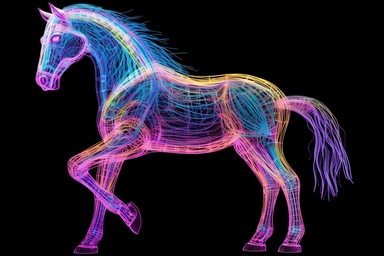 full body horse, neon colors, ultra detailed, clipart design graphic, vector, contour, 32k, black background,