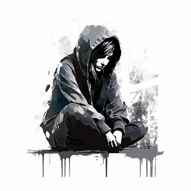 sad, lonely, hopeless, depression, dark, expressionism, artistic clipart border, white border, cutout border, borderless design