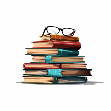 Clipart featuring open books, stacked books, bookshelves, reading glasses, bookmarks minimalist isolated with white background no shadow, 8k