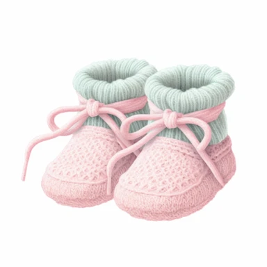 Clipart, vintage illustration, cute wool baby newborn babygirl shoes , pastel color, hand drawn
