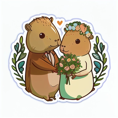 cartoonish cute Capybara getting married sticker png clipart