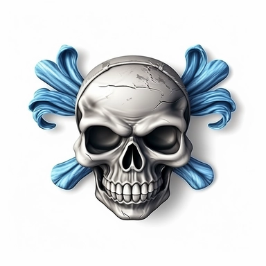 Design cute semi-realistic 3d Jolly Roger skull and crossbone clipart, on white background