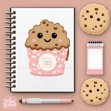 cookie character, clipart, mascot, to do list clipart, planner clipart, stationary, coffee cup, pink and white, c20, no words or letters, no numbers