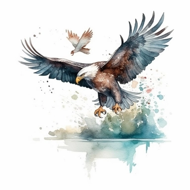 Eagle Flying with holding Fish over a lake , watercolor Clipart,Isolated